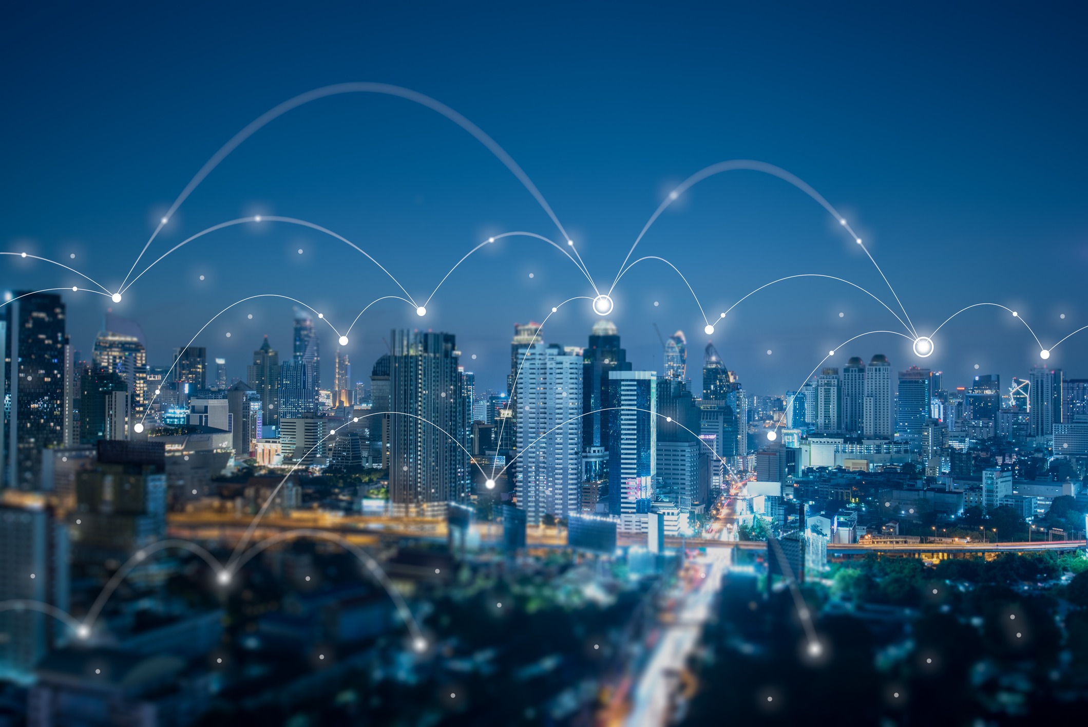 Ai technology conceptual with city view cloud computing data analysis cyber security